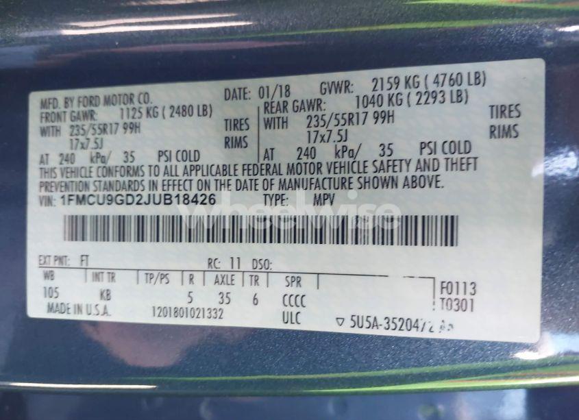 Photo 9 of 2018 Ford Escape SE (VIN 1FMCU9GD2JUB18426)