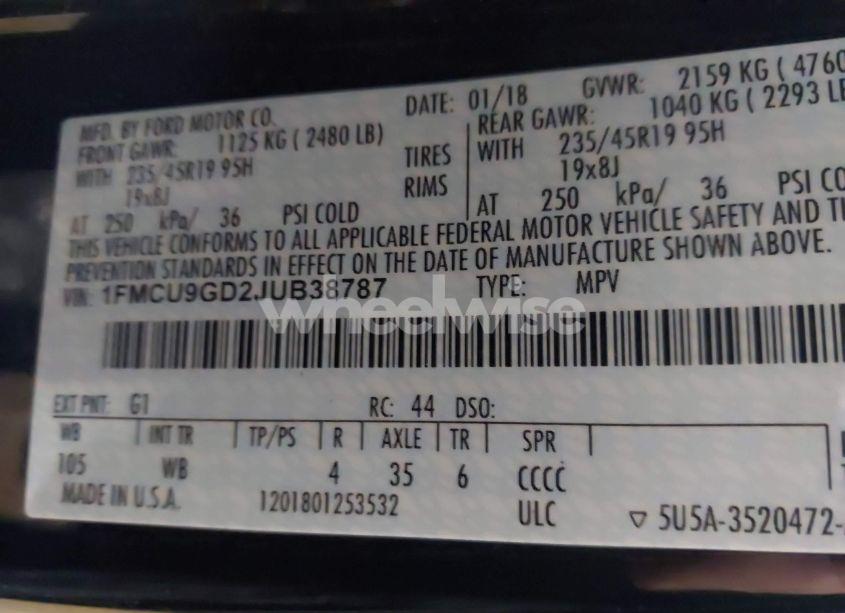 Photo 9 of 2018 Ford Escape SE (VIN 1FMCU9GD2JUB38787)