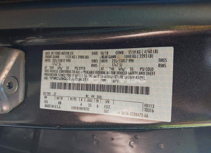 Photo 9 of 2018 Ford Escape SE (VIN 1FMCU9GD2JUD56311)