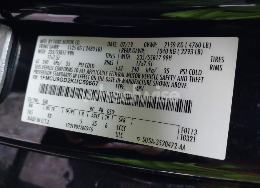 Photo 9 of 2019 Ford Escape SE (VIN 1FMCU9GD2KUC50667)