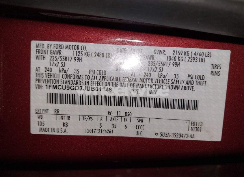 Photo 9 of 2018 Ford Escape SE (VIN 1FMCU9GD3JUB01148)