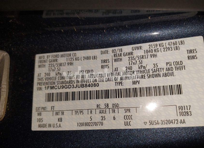 Photo 9 of 2018 Ford Escape SE (VIN 1FMCU9GD3JUB84080)