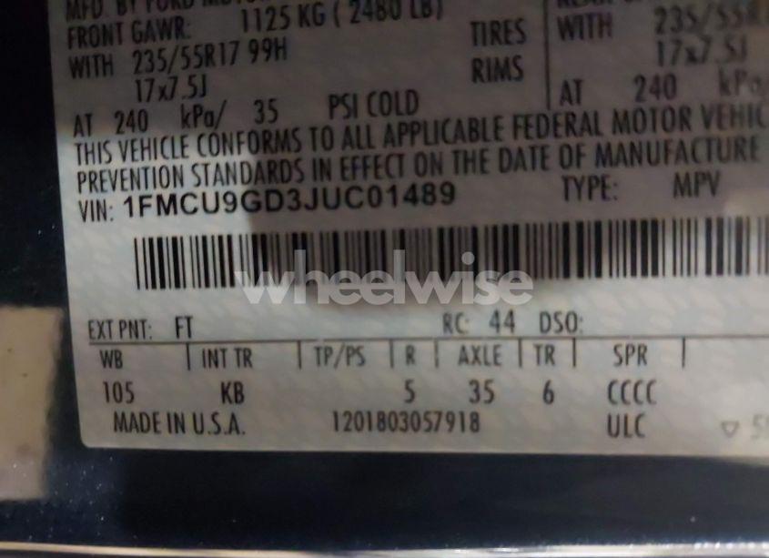 Photo 9 of 2018 Ford Escape SE (VIN 1FMCU9GD3JUC01489)