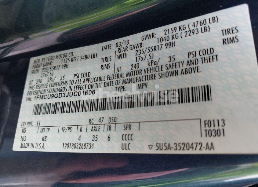 Photo 9 of 2018 Ford Escape SE (VIN 1FMCU9GD3JUC01606)