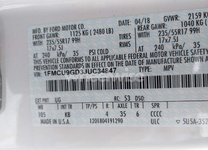 Photo 9 of 2018 Ford Escape SE (VIN 1FMCU9GD3JUC34847)