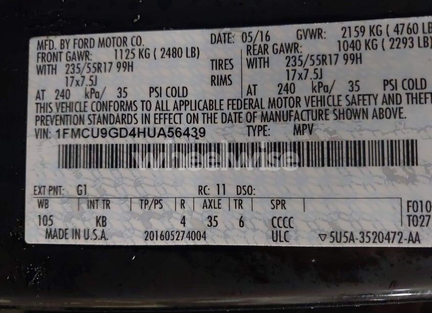 Photo 9 of 2017 Ford Escape SE (VIN 1FMCU9GD4HUA56439)