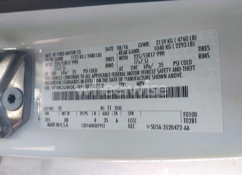 Photo 9 of 2017 Ford Escape SE (VIN 1FMCU9GD4HUB55262)