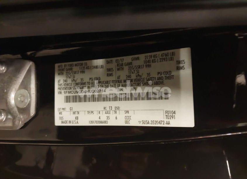 Photo 9 of 2017 Ford Escape SE (VIN 1FMCU9GD4HUD02714)