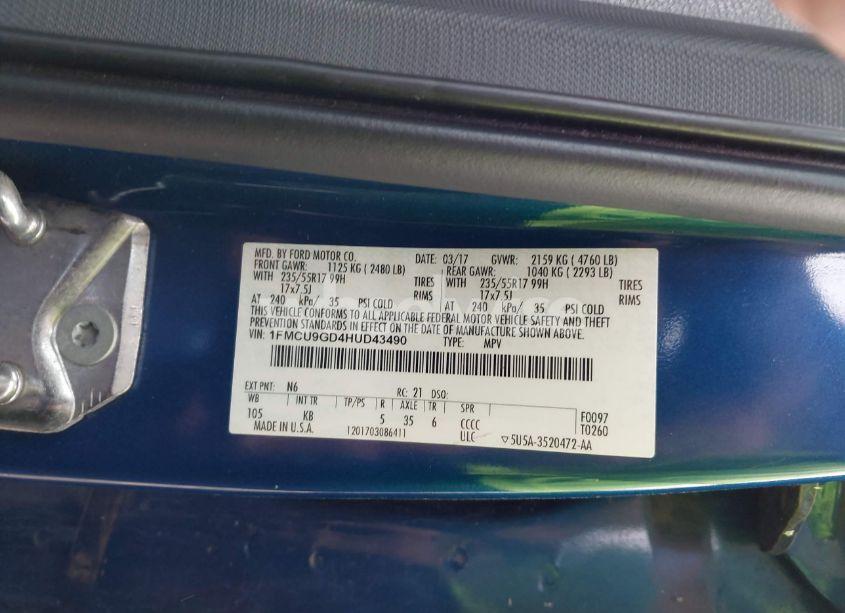 Photo 9 of 2017 Ford Escape SE (VIN 1FMCU9GD4HUD43490)