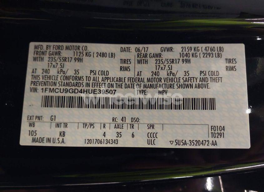 Photo 9 of 2017 Ford Escape SE (VIN 1FMCU9GD4HUE39507)