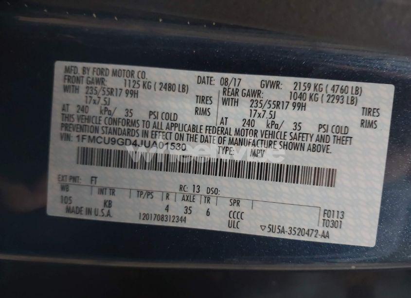 Photo 9 of 2018 Ford Escape SE (VIN 1FMCU9GD4JUA01530)