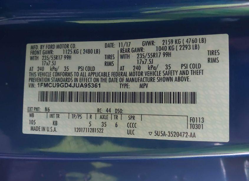 Photo 9 of 2018 Ford Escape SE (VIN 1FMCU9GD4JUA95361)