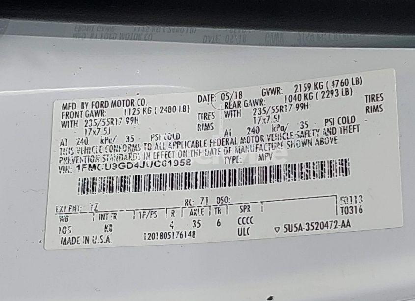 Photo 9 of 2018 Ford Escape SE (VIN 1FMCU9GD4JUC61958)