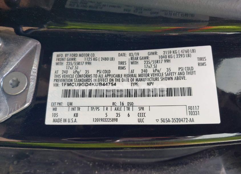 Photo 9 of 2019 Ford Escape SE (VIN 1FMCU9GD4KUB44754)