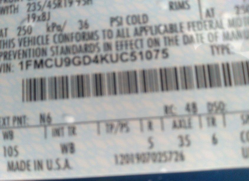 Photo 9 of 2019 Ford Escape SE (VIN 1FMCU9GD4KUC51075)