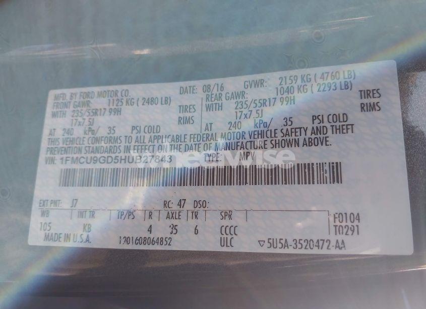 Photo 9 of 2017 Ford Escape SE (VIN 1FMCU9GD5HUB27843)