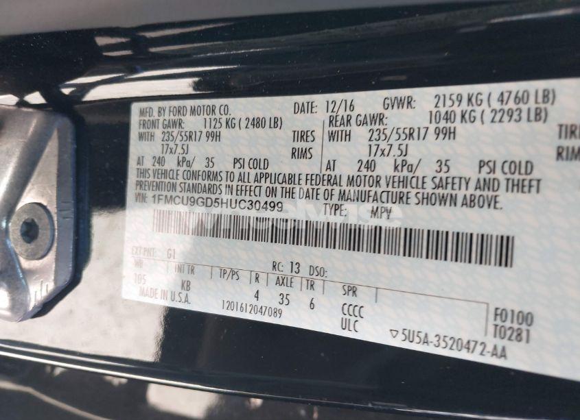 Photo 9 of 2017 Ford Escape SE (VIN 1FMCU9GD5HUC30499)