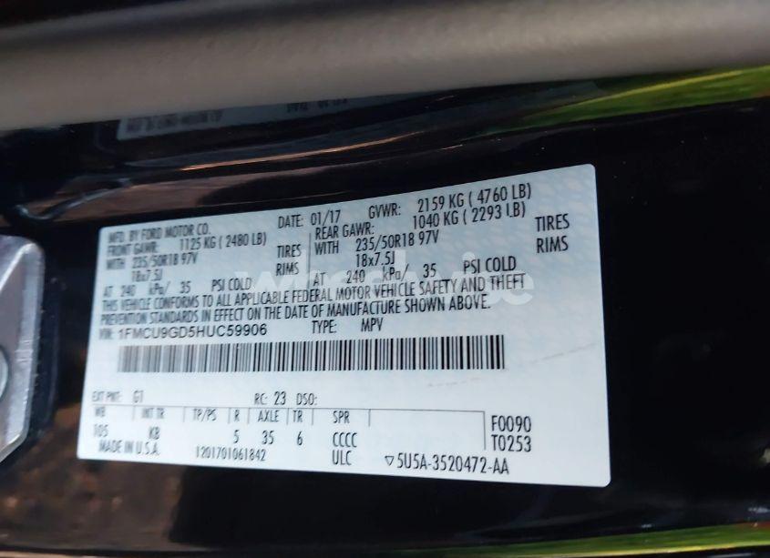 Photo 9 of 2017 Ford Escape SE (VIN 1FMCU9GD5HUC59906)