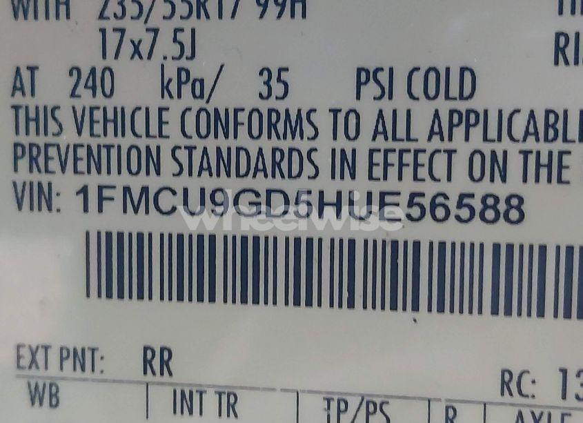 Photo 9 of 2017 Ford Escape SE (VIN 1FMCU9GD5HUE56588)