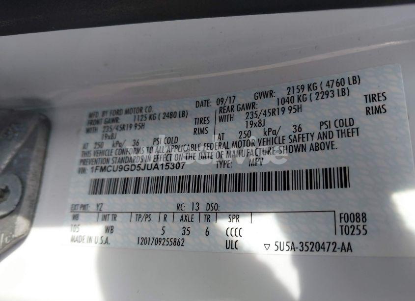 Photo 9 of 2018 Ford Escape SE (VIN 1FMCU9GD5JUA15307)