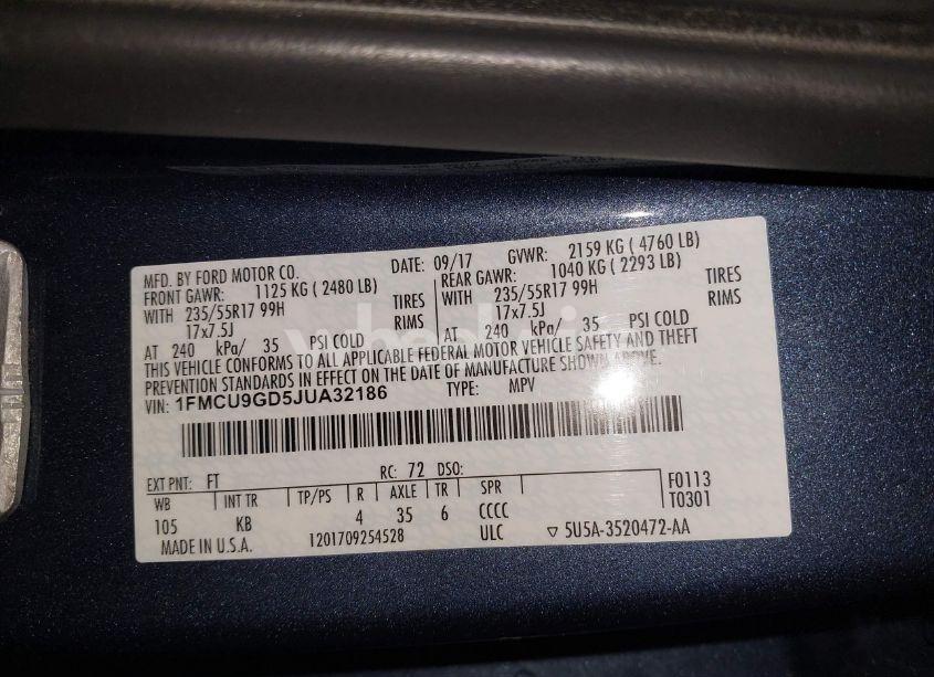 Photo 9 of 2018 Ford Escape SE (VIN 1FMCU9GD5JUA32186)