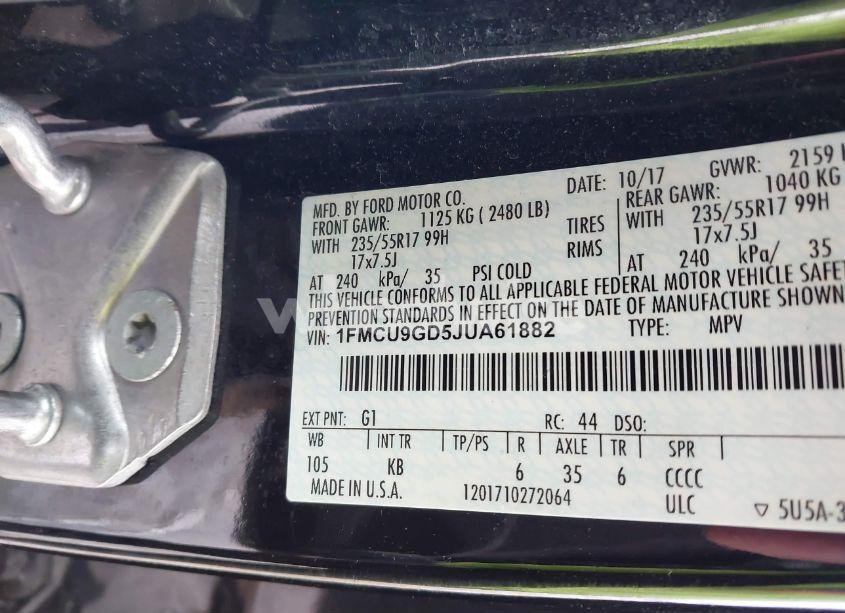 Photo 9 of 2018 Ford Escape SE (VIN 1FMCU9GD5JUA61882)