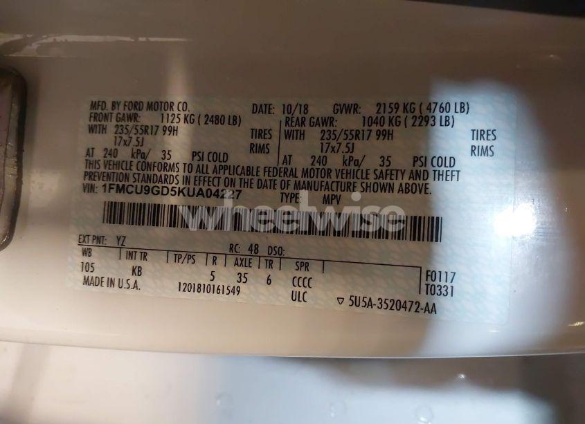 Photo 9 of 2019 Ford Escape SE (VIN 1FMCU9GD5KUA04227)