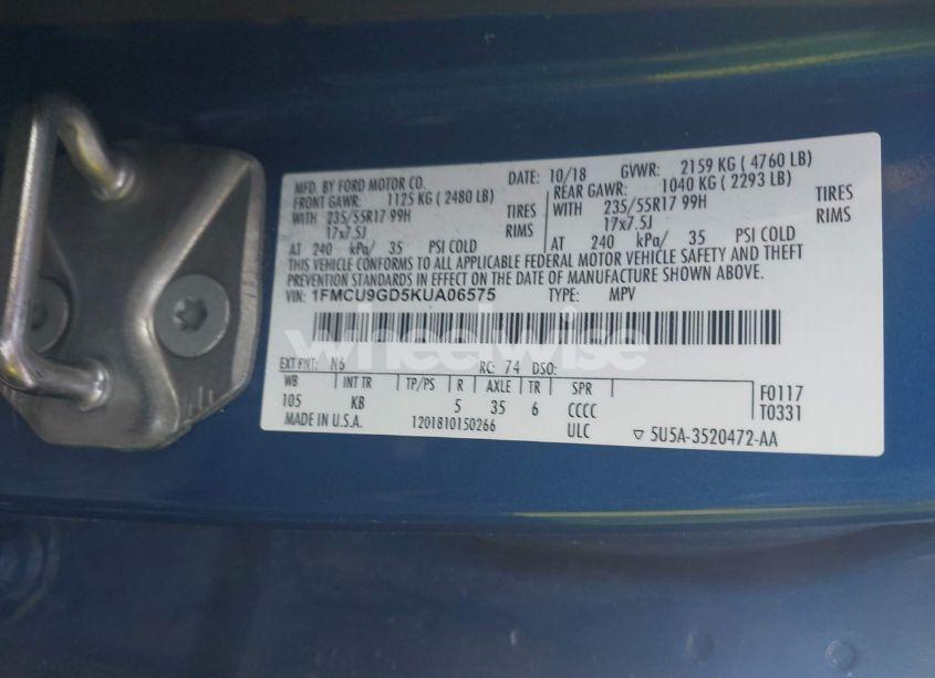 Photo 9 of 2019 Ford Escape SE (VIN 1FMCU9GD5KUA06575)