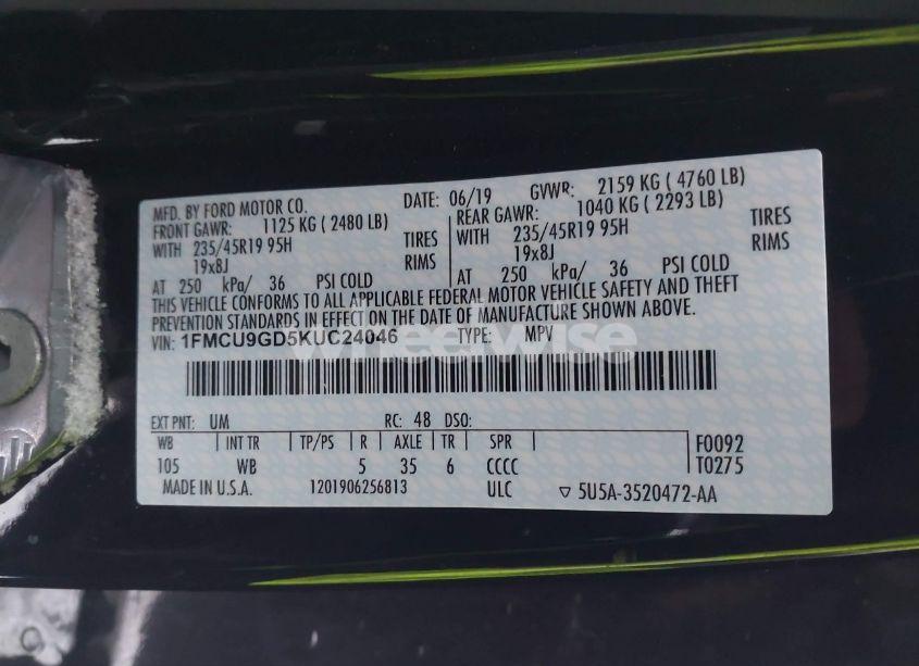 Photo 9 of 2019 Ford Escape SE (VIN 1FMCU9GD5KUC24046)