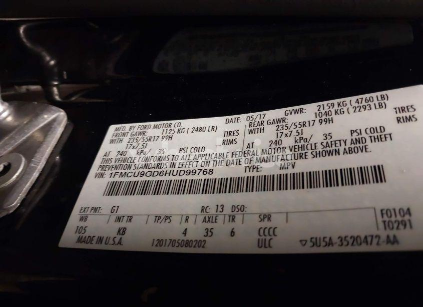 Photo 9 of 2017 Ford Escape SE (VIN 1FMCU9GD6HUD99768)