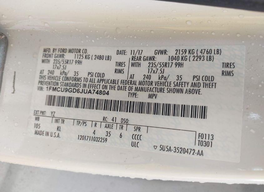 Photo 9 of 2018 Ford Escape SE (VIN 1FMCU9GD6JUA74804)