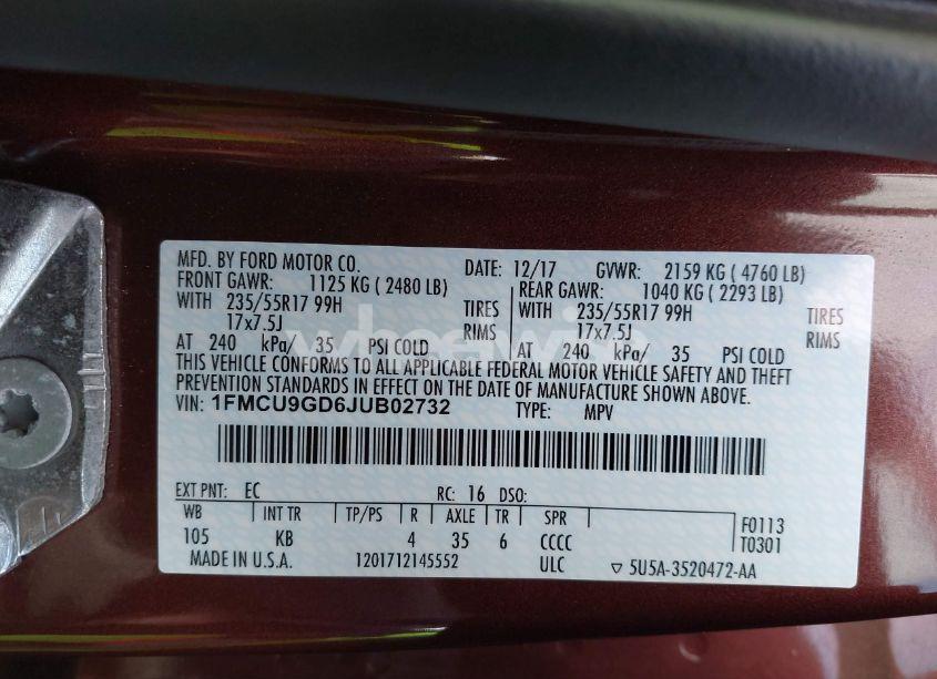 Photo 9 of 2018 Ford Escape SE (VIN 1FMCU9GD6JUB02732)