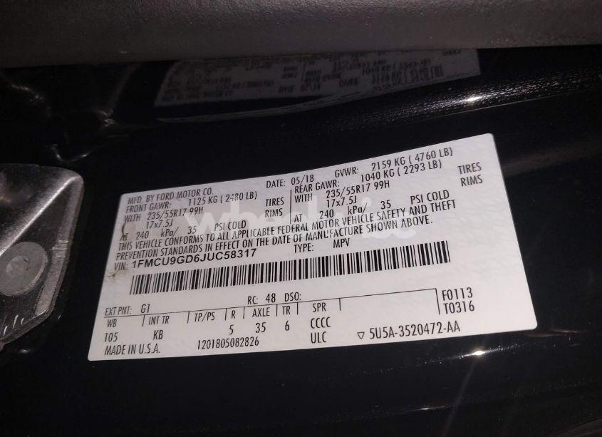 Photo 9 of 2018 Ford Escape SE (VIN 1FMCU9GD6JUC58317)