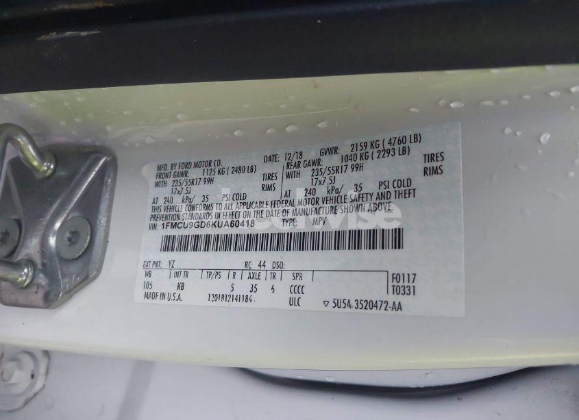 Photo 9 of 2019 Ford Escape SE (VIN 1FMCU9GD6KUA60418)