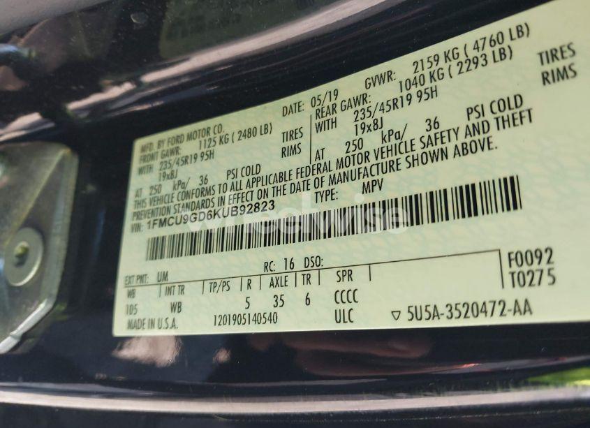 Photo 9 of 2019 Ford Escape SE (VIN 1FMCU9GD6KUB92823)