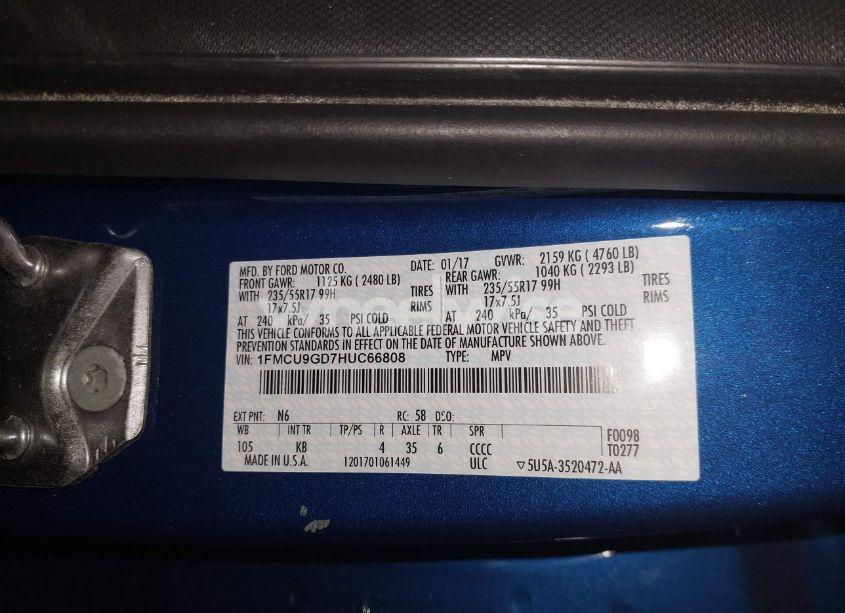 Photo 9 of 2017 Ford Escape SE (VIN 1FMCU9GD7HUC66808)