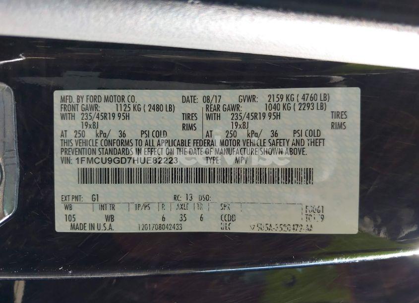 Photo 9 of 2017 Ford Escape SE (VIN 1FMCU9GD7HUE82223)