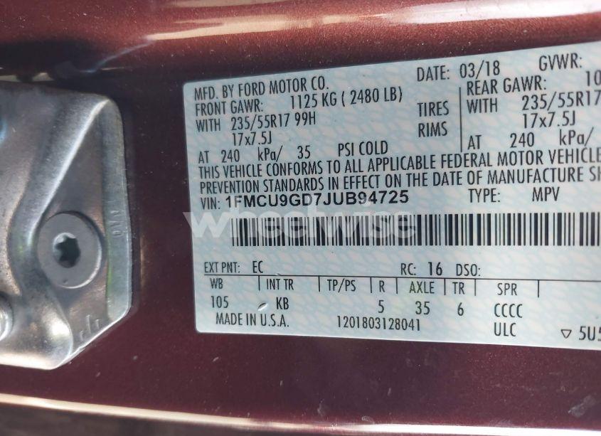 Photo 9 of 2018 Ford Escape SE (VIN 1FMCU9GD7JUB94725)