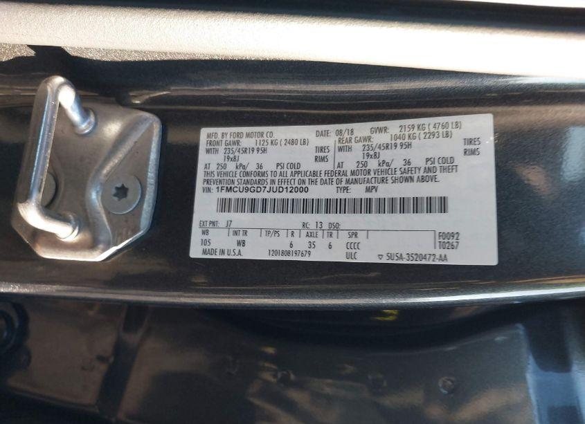 Photo 9 of 2018 Ford Escape SE (VIN 1FMCU9GD7JUD12000)