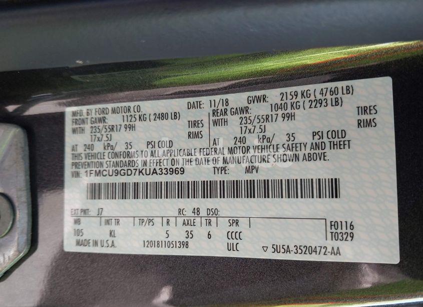 Photo 9 of 2019 Ford Escape SE (VIN 1FMCU9GD7KUA33969)