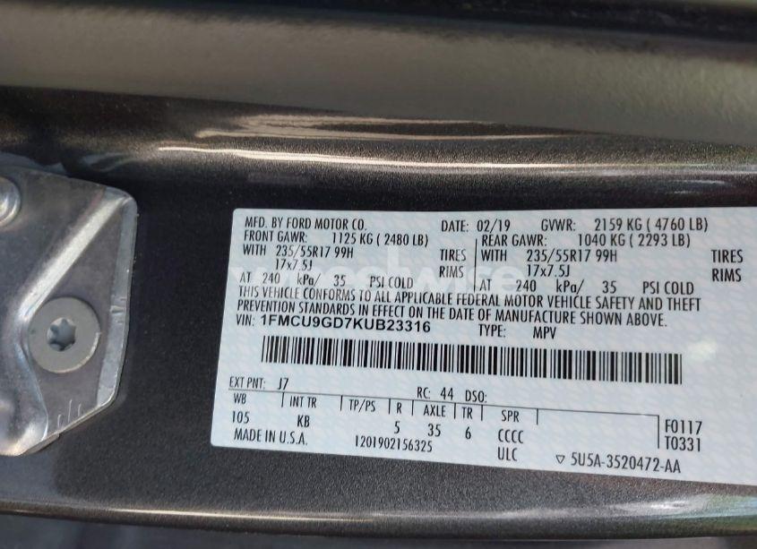 Photo 9 of 2019 Ford Escape SE (VIN 1FMCU9GD7KUB23316)