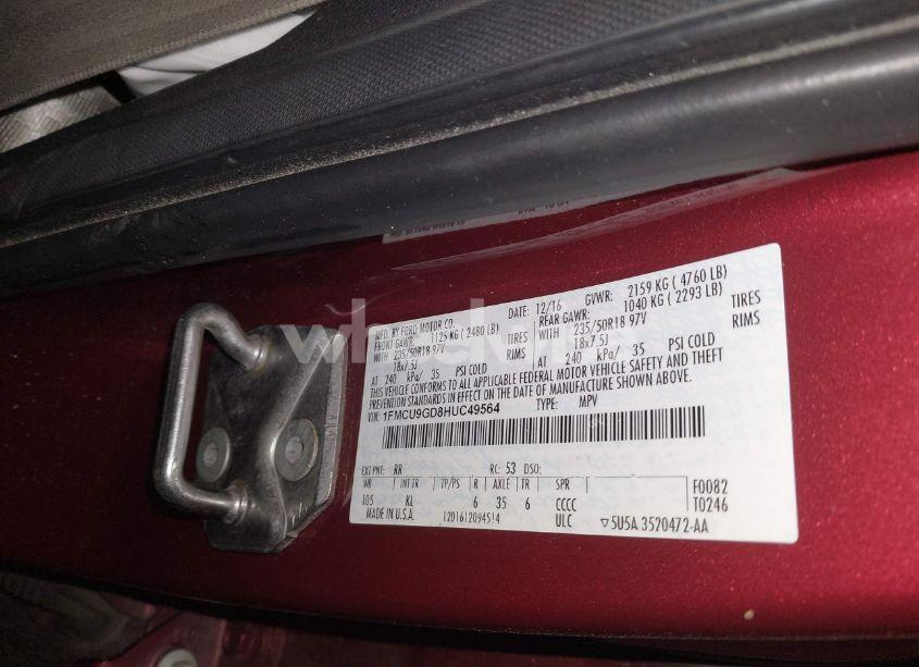 Photo 9 of 2017 Ford Escape SE (VIN 1FMCU9GD8HUC49564)