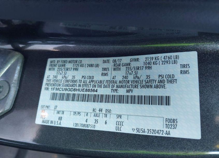 Photo 9 of 2017 Ford Escape SE (VIN 1FMCU9GD8HUE88564)