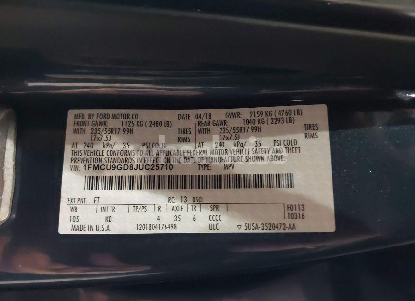 Photo 9 of 2018 Ford Escape SE (VIN 1FMCU9GD8JUC25710)