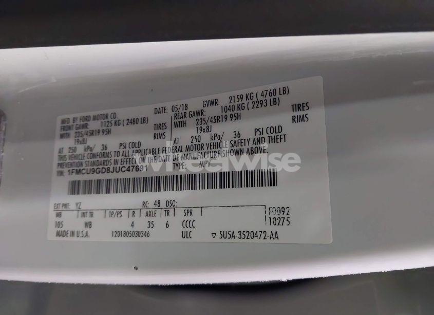 Photo 9 of 2018 Ford Escape SE (VIN 1FMCU9GD8JUC47691)