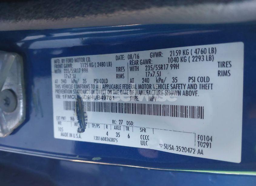 Photo 9 of 2017 Ford Escape SE (VIN 1FMCU9GD9HUB49781)