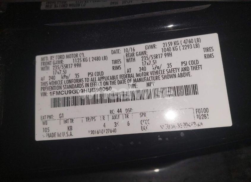 Photo 9 of 2017 Ford Escape SE (VIN 1FMCU9GD9HUB98060)