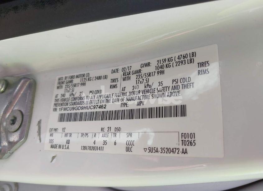 Photo 9 of 2017 Ford Escape SE (VIN 1FMCU9GD9HUC97462)