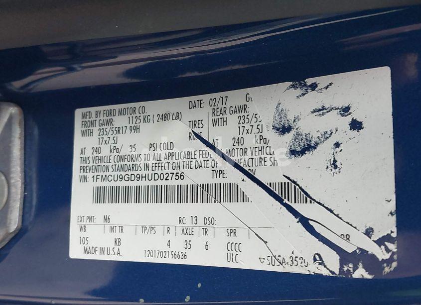 Photo 9 of 2017 Ford Escape SE (VIN 1FMCU9GD9HUD02756)