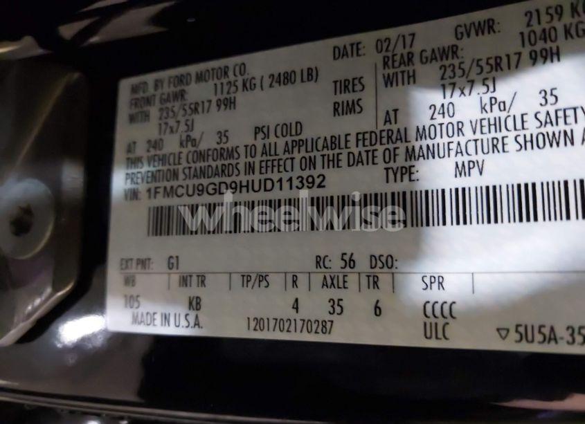 Photo 9 of 2017 Ford Escape SE (VIN 1FMCU9GD9HUD11392)